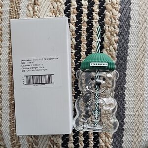 New In Box Starbucks Bearista Glass Cup with Straw